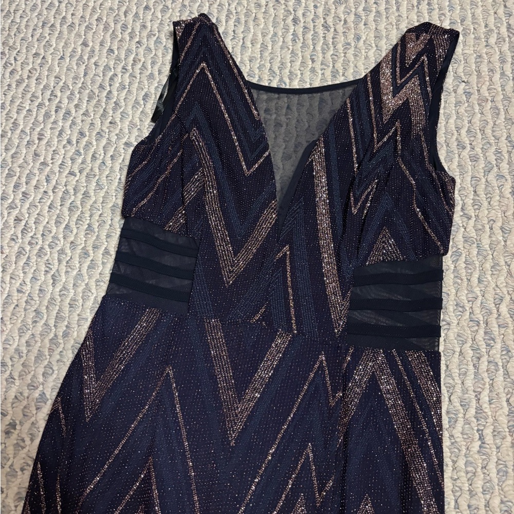 Elegant Glitter Purple and Gold Chevron Evening Gown